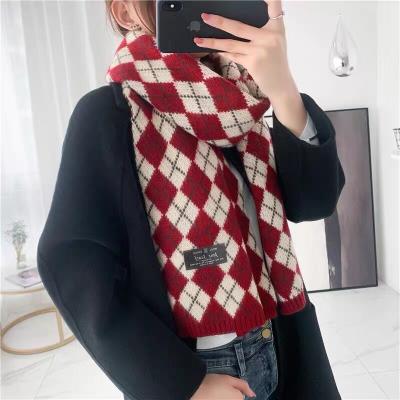 China Long New Pattern Diamond Knitting Scarf For Women Winter Scarf Fashion Warm Scarves for sale