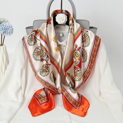 China Shortly 90cm Square Scarf Spring And Autumn Printing Silk Scarf For Women Fashion Thin Shawls For Women for sale