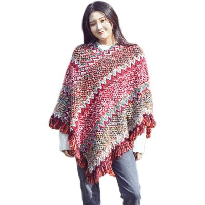 China Female Winter Autumn Soft Loose Large Size Ladies Dobby Mohair Tassel Shawl Cape Coat In Long Sweater for sale