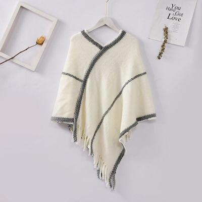 China Fringed Shawl Women's Faux Rabbit Wool Knitted Tassel Shawl Spring and Autumn Fashion Pompom Sweater for sale