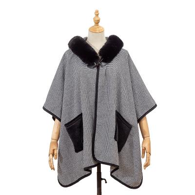 China New autumn and winter new woolen woolen autumn and winter polyester fiber collar lady cape knitting coat large size cardigan for sale