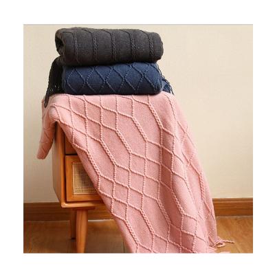 China Solid Color Anti-static Geometric Tassel Pattern Air Conditioning Room Blanket Sofa Knitting Blanket Four Seasons Available for sale