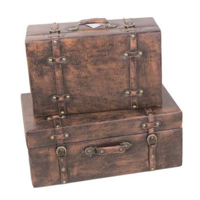 China Travel Stocked Hot Selling Pretty Suitcase Sets Decorative Luggage PU Wooden Suitcase Trunk for sale