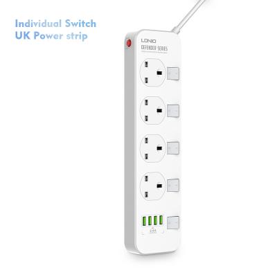 China LDNIO SK4466 UK Residential / General Purpose Power Strip Extension Waterproof Power Strip Socket With 4 OUTLETS 4 USB PORTS Power Strip Manufacturer for sale