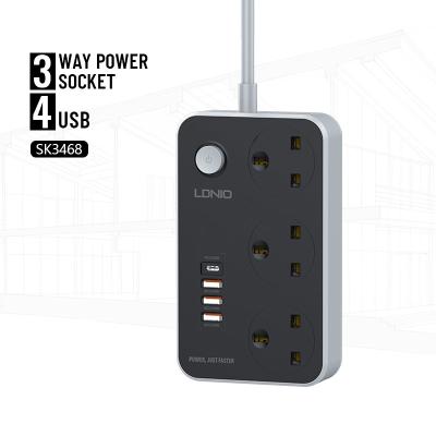 China Residential/multipurpose. LDNIO SK3468 Portable Smart Home Socket Extension UK Plugs With Type C 3 Way Outlet Plugs 4 USB C Smart Home Power Strip for sale