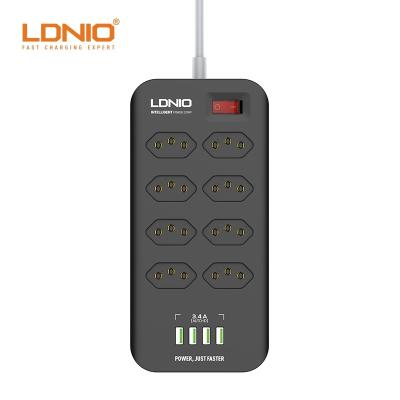 China LDNIO SBR8412 residential/general purpose Brazilian socket with 8 AC outlets, socket extension with switch control and 4 USB for phone to charge for sale