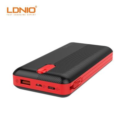 China Fast Charging Support LDNIO PL2014 High Capacity 20000 Mah Multi Port Power Bank with Dual Buit-in Cable Li Polymer Battery Power Bank for sale