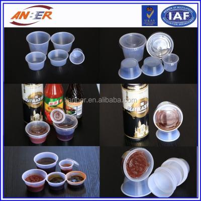 China Small Disposable Clear Plastic Jello Pulled Souffle Party Condiment Sauce Dip Cups With Disposable Lids Wholesale for sale