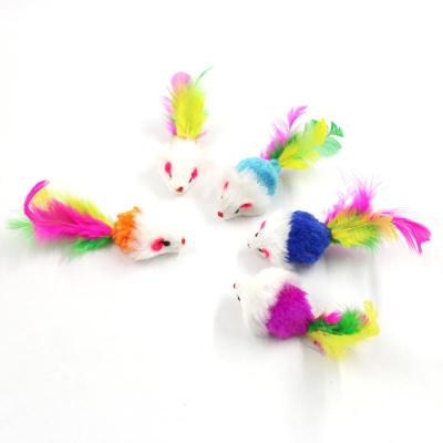 China Cat Toy False Mouse Custom Viable Pet Cat Toys Mini Funny Playing With Colorful Feather Plush Mini Mouse Toys for sale