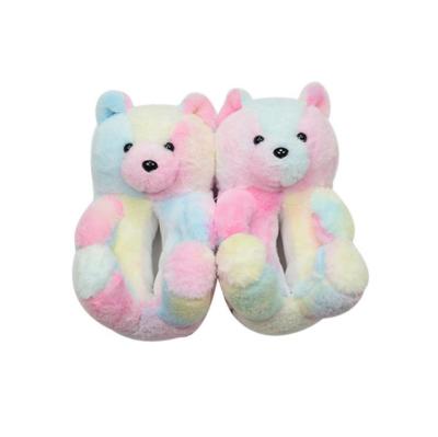 China Hot Selling Colorful Plush Teddy Bear Slippers Plush Children's Room Slides Teddy Bear Slides Indoor Plush Slippers New For Kids for sale