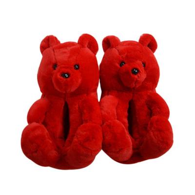 China Fashion Popular Plush Animal Plush Women's Red Teddy Bear Slippers One Size Slippers Fits All For Women for sale