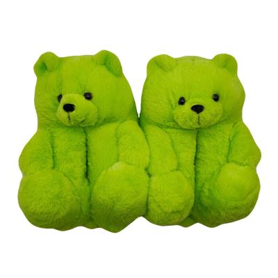 China Green Slippers Female Hot Selling Plush Male Famous Brands Designer Plush Animal House Slippers Popular Fur Slippers for sale