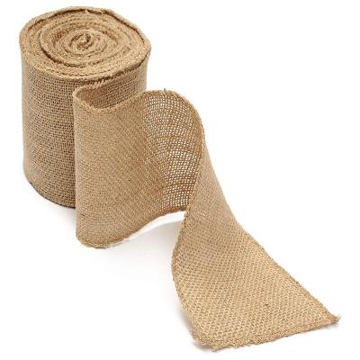 China 4 Inch Wide Floral Burlap Fabric Burlap Ribbon Natural Ribbon For Gift Wrapping for sale