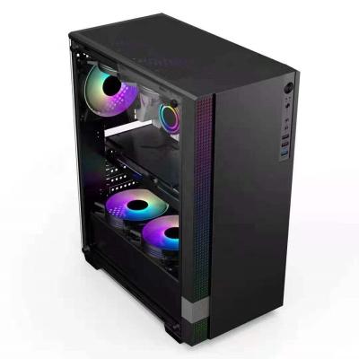 China With Fan Factory Supply ARGB Stripe Gaming Case Tempered Glass PC Case E-sports Computer Case With LED Fans for sale