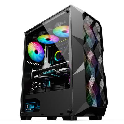 China With Hot Selling Fan Mesh Net Tempered Glass Panel ATX Gaming Case Computer Cases And Towers For Gamer With RGB Light Fans for sale