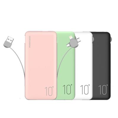 China OEM Logo Portable 10000mAh Large Capacity Custom Power Bank Support Fast Charging With Dual Cables Entry Micro Type-C for sale