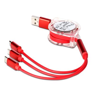 China Hot Selling Wire Control USB Charging Cable 3 In 1 Micro USB Type C IOS Red Color Charging Blue USB Cable for sale