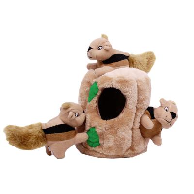 China Stocked Squeaky Skin-A-Squirrel Puzzle Plush Dog Toy - Hide And Seek Activity For Dogs for sale