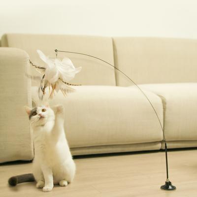 China Viable Pet Products Cat Stick Feather Cat Teaser 2022 Cat Accessories Toy With Interactive Sucker Fixed for sale