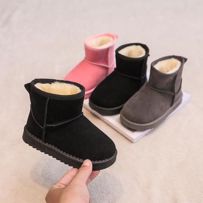 China Winter 2021 New Korean Pure Color Children's Plain Cotton Fleece Wide Boots Tend Baby Western Style Warm Snow Boots for sale