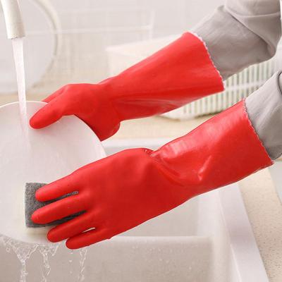 China Comfortable Velvet Covered PVC Long Cleaning Glove for sale