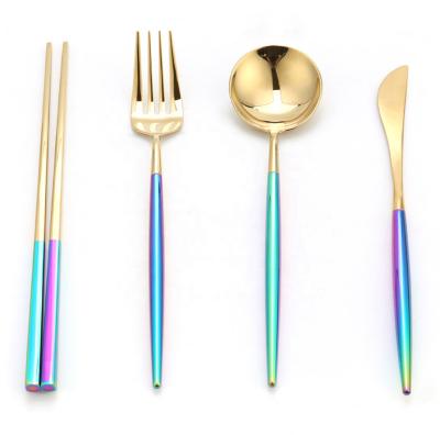 China Western Gold Spoon Fork Set Colorful 304 Stainless Steel Cutlery Sets for sale