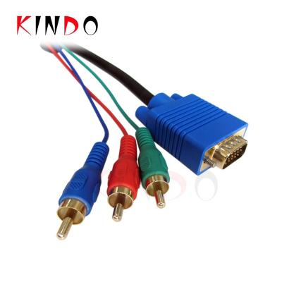 China KINDO Plug and Play VGA 3RCA to DB 15-Pin High Speed ​​Video RGB Cable Computer to TV Cable Support 1080P for sale