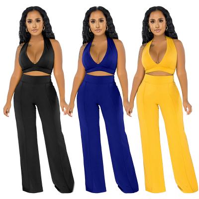 China Women's Anti-pilling Bandage Vest Leisure Suit High Waist Wide Leg Pants Leisure Suit Two Piece Set for sale