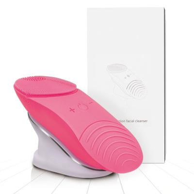 China Ultrasonic Ultrasonic Light Handheld Detergent Silicone Massage Brush Color LED Deep Cleansing Facial Cleansing Brush for sale