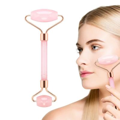 China Head Rose Rose Quartz Massage Wand Crystal Rose Quartz Face Massage Jade Face Lift IFINE Roller Beauty 100% OEM Natural Skin Care Double for sale