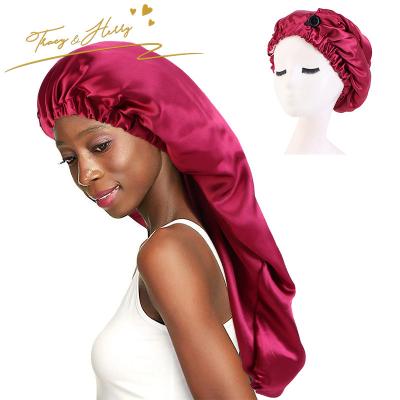 China DecorateÂ   Tracy and Herry's Popular Plastic Muslim Turban Long Double Layer Satin Nightcap Solid Color Barrel Shower Cap Beauty Salon Hat for sale