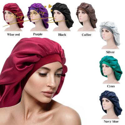 China Decoration Tracy and Herry newest plus European and American elastic wholesale hat chemotherapy salon beauty shower hat satin size nightcap for sale