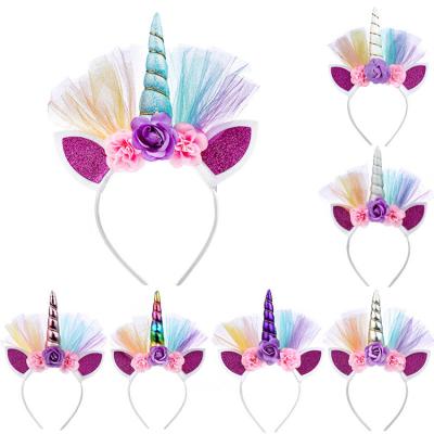 China Popular Creative Kids Party Sequin Cat Ear Unicorn Hair Band Children Hair Circle Headband For Girls for sale