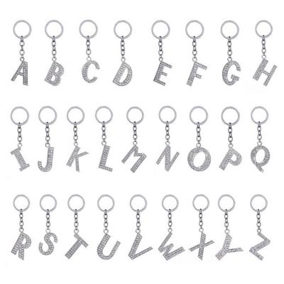 China Europe 26 Letter Slip Glitter Metal Alloy Rhinestone Key Chain Opens Gift Souvenir Key Chain for sale