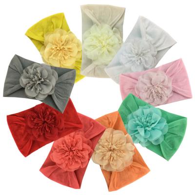 China Hot Sales Baby Hair Bow Cloth Nylon Flower Headband 17colors Accessories Friendly Material for sale