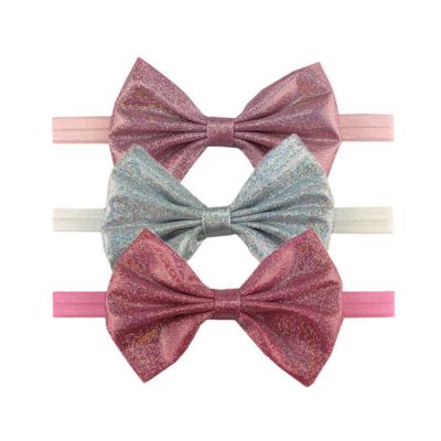 China Classic Cloth Girl Bow Headband Fashion Bling Baby Turban Soft Tan Nylon Headband Friendly Material for sale