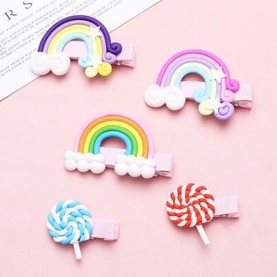 China Clay Hairpin Summer Rainbow Edge Polymer Clay Hairpin Summer Rainbow Edge Hair Clip Accessories Free Soft Lollipop Hair Clip Cute Cartoon Girl Gift Hair Clip for sale