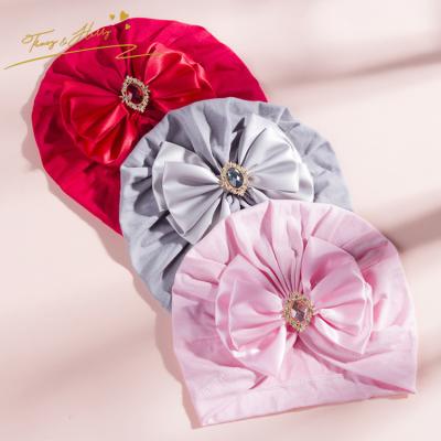 China Character Tracy and Herry 2022 rhinestone bow knot baby headband 10 colors polyester cotton baby hats cowls turban headwraps for kids for sale