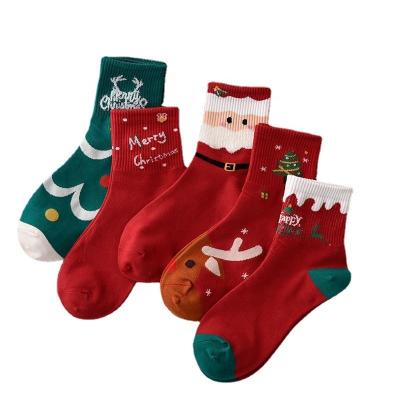 China 5 Pack Women's Cotton Socks Funny Christmas Autumn Winter Santa Claus Socks Gift Women Cartoon Socks for sale