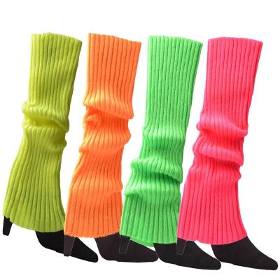 China Cotton Fluorescence Color Women Wool Knitted Leg Warmers Winter Foot Cover Female Warm Stockings Halloween Party Booties Thick Leg Warmer for sale