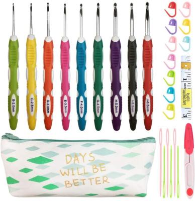 China Latest Portable Sewing Accessories Set Of 27 PCS Ergonomic Handles Crochet Hooks Set With Case for sale