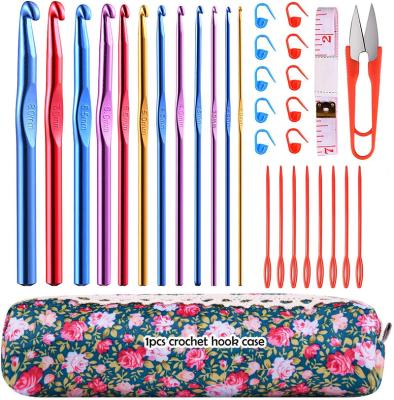 China Portable Sewing Accessories Aluminum 9pcs Knitting Colorful DIY Crafts Crochet Hook Set for sale