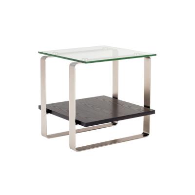 China Modern Clean Line Design Corridor Accent Table 2 Tier Console Table Glass Steel Frame Silver Cheap Console for sale