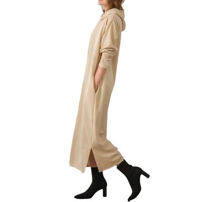 China New fashion temperament of anti-static warm 2021 dresses loose dress khaki pure color long sleeve for women winter casual dresses floral knitted for sale