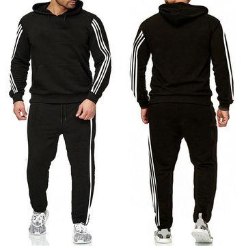 China Anti-Wrinkle Mens Hoodies Sweatsuit Two Piece Jogger Set Plus Size Workout Running Fitness Tracksuit Striped for sale