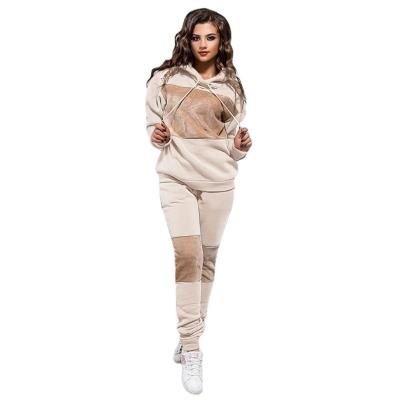 China Anti-wrinkle Winter Clothing Women's Tracksuit 2 Piece Velvet Style Ladies Sweatpants And Hoodie Splice Set for sale