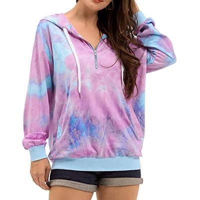 China Factory Wholesale Colorful Long Sleeve Anti-wrinkle Tie Dye Hoodies Sweatshirts With 1/4 Zipper For Women for sale