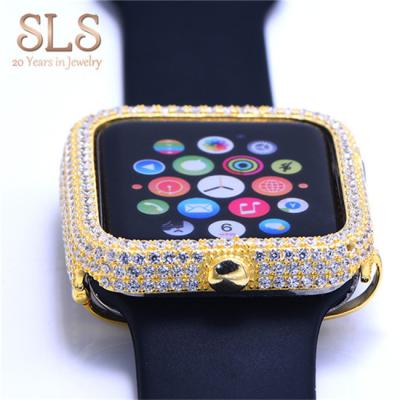 China 925 Sterling Silver Diamond Gold Plated i Watch Cover For Apple Watch Bezel Case OEM Customized 40mm Series 4 for sale