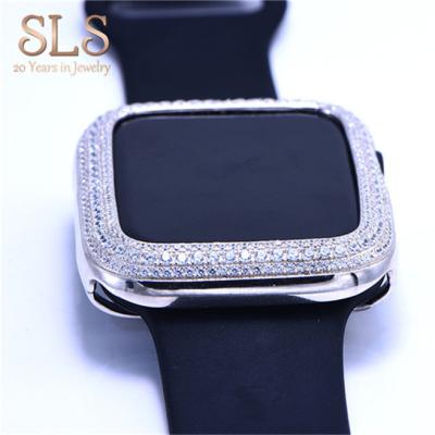 China Wholesale 925 Sterling Silver Luxury Sparkle SLS Gold Plated Diamond Watch Bezel For Apple Watch Series 4 44mm for sale