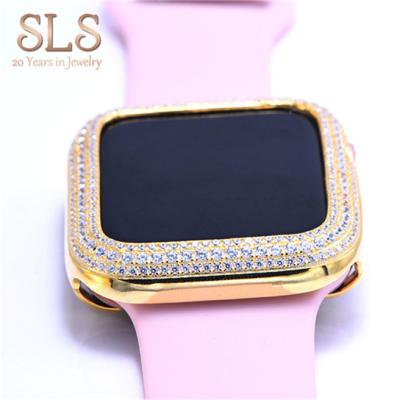 China Custom Iced Out 18k Gold Watch Bezel For Apple Watch 44mm Bezel Diamond 40mm for sale